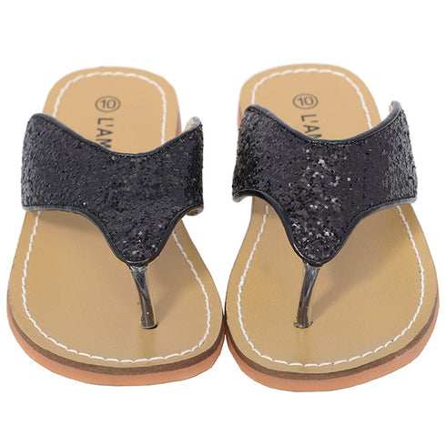 L'Amour Black T Strap Flip Flop Summer Spring Sandal Girl 11-4 - SophiasStyle.com